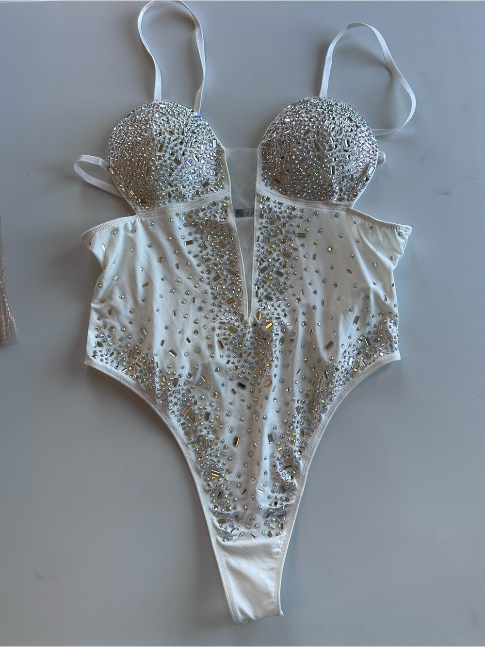 Banjul White Rhinestone Embellished One-Piece Bodysuit